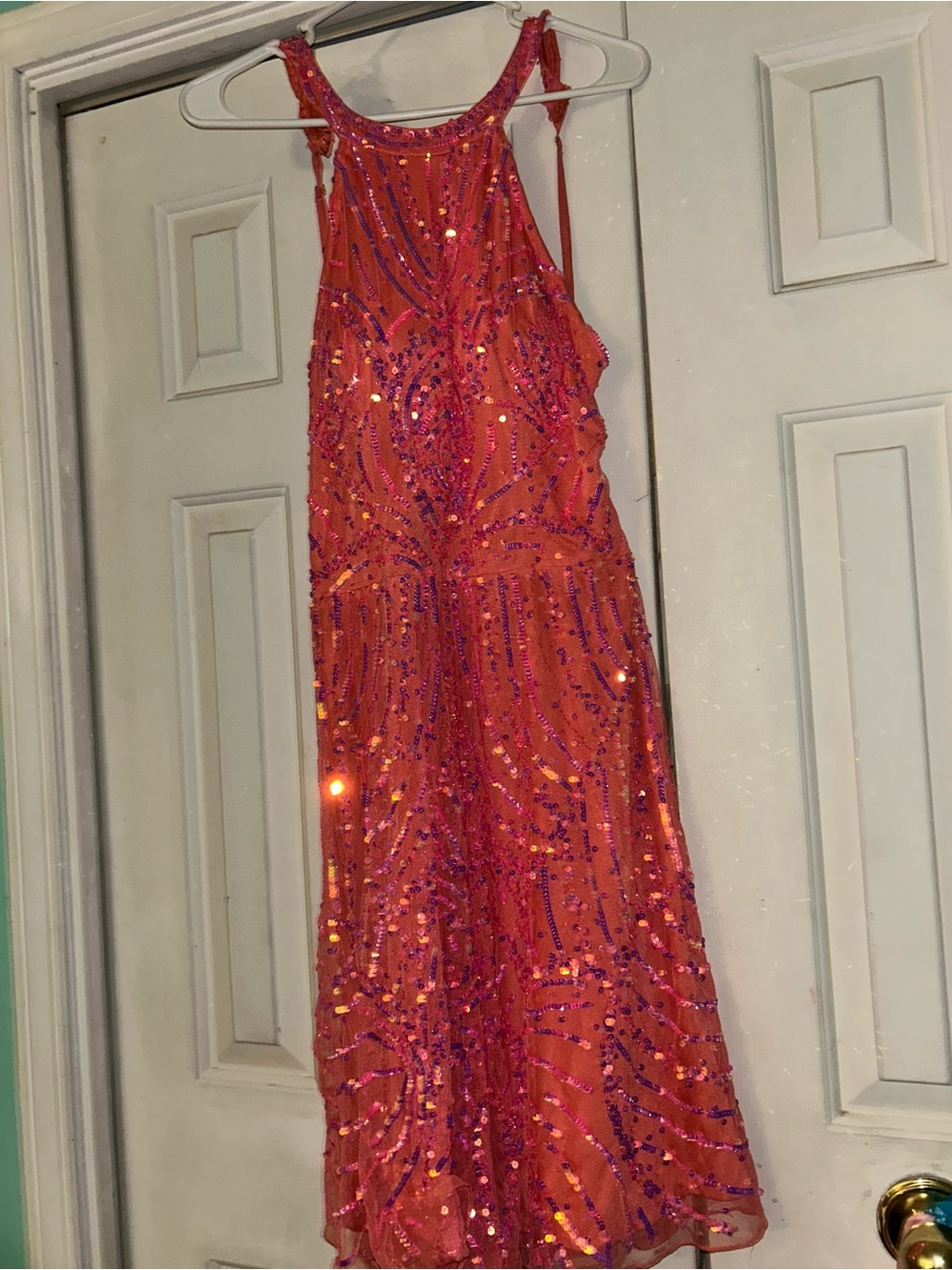 Coral Sequin Evening Dress